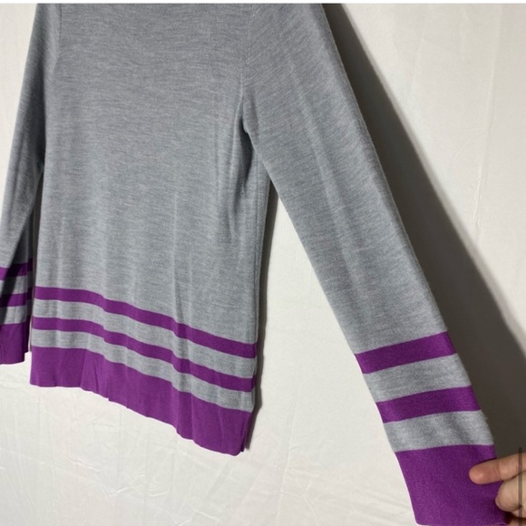 Max Studio Grey With Purple Stripes Extra Fine Merino Blend Light Sweater L - Picture 7 of 13